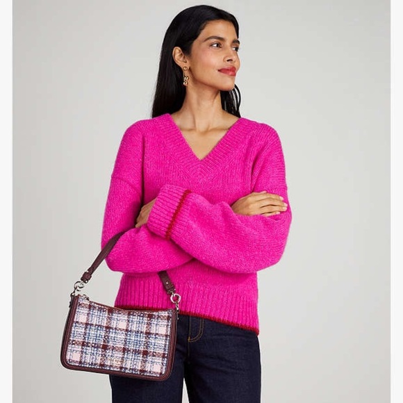 Kate Spade Stylish Plaid Shoulder Bag - Burgundy and White - Picture 2 of 15